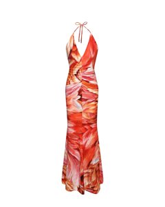 Платье с принтом перья, красное Roberto Cavalli