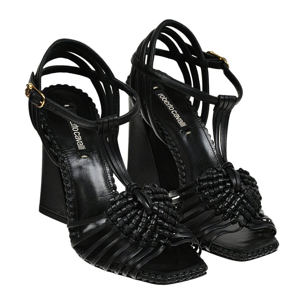 Плетеные босоножки на высоком каблуке, черные Roberto Cavalli от компании Admi - фото 1