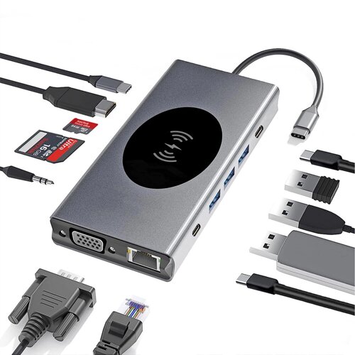Побод 13 в 1 тип-C док-станция с USB3.0*3 USB-C PD USB-C*2 HDMI VGA RJ45 слот для устройства чтения карт SD/micro SD 3,5