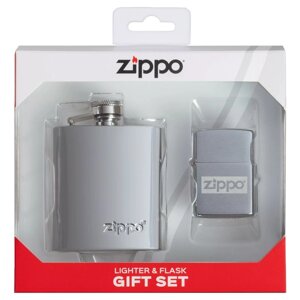 Подарочный набор: фляжка 89 мл и зажигалка в коробке с подвесом ZIPPO