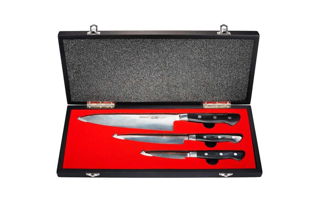 Подарочный набор кухонных ножей "поварская тройка" Samura PRO-S в подарочной коробке, сталь Aus 8, рукоять G-10 от компании Admi - фото 1