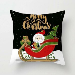 Полиэфирная черная декоративная подушка Чехол односторонняя печать мультфильм Рождественский подарок Снеговик Санта-Клау