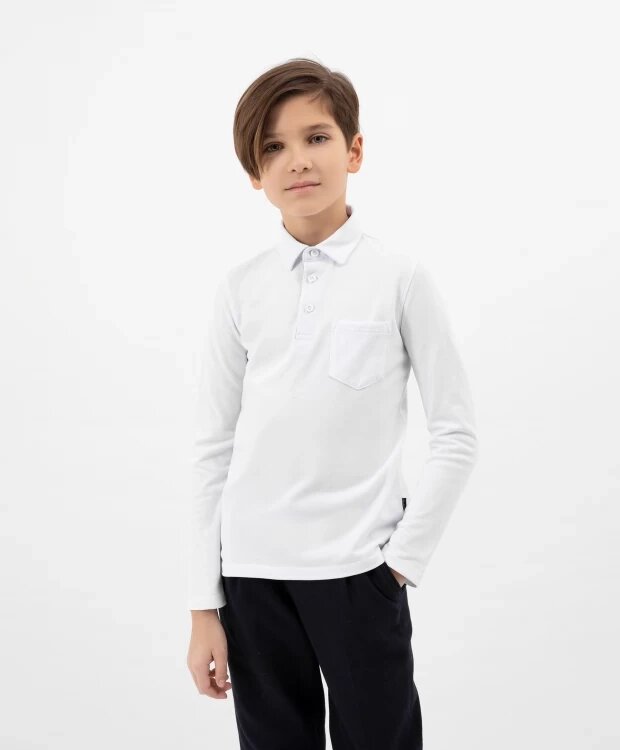 Поло с длинным рукавом из пике белое для мальчика Gulliver (122) от компании Admi - фото 1