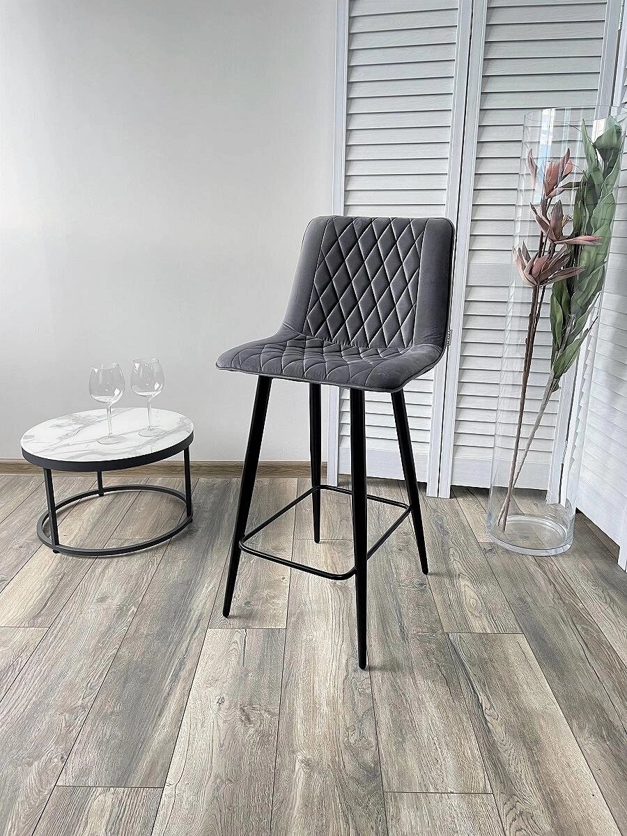 Полубарный стул Поль серый #27, велюр / черный каркас (H=66cm) от компании Admi - фото 1