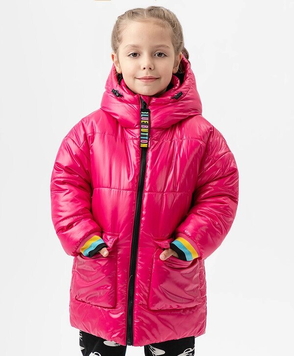 Полупальто зимнее с капюшоном розовое Button Blue от компании Admi - фото 1