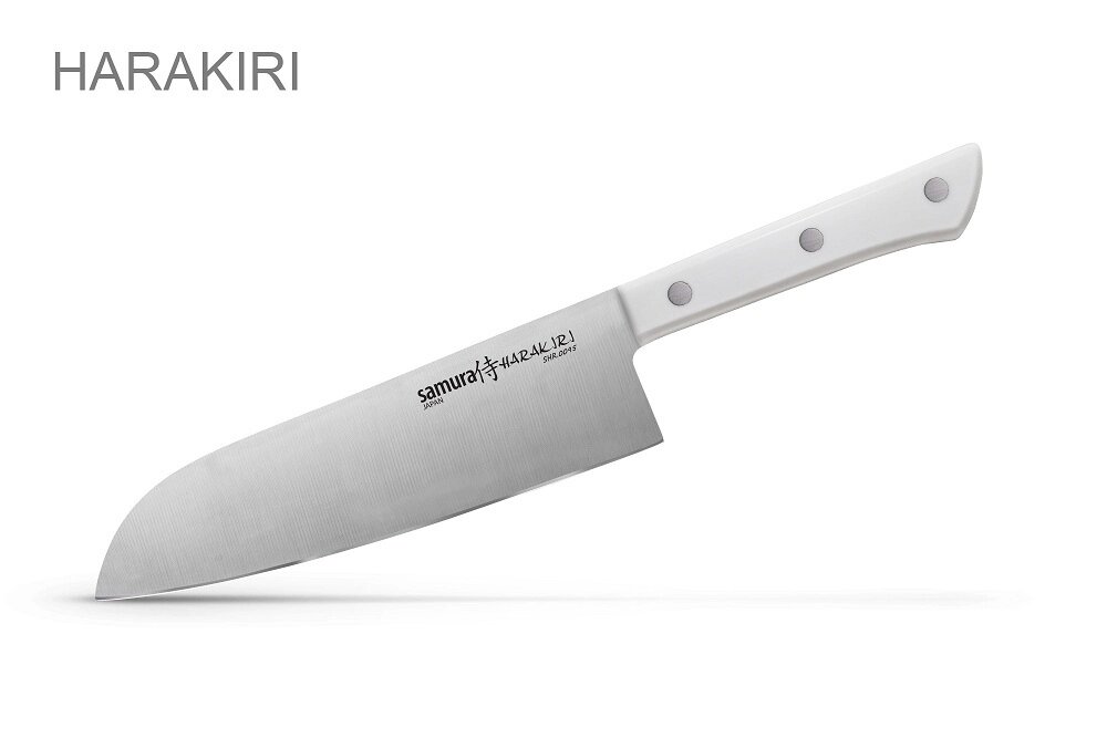 Поварской кухонный нож сантоку Samura HARAKIRI 17,5, сталь AUS-8, рукоять ABS пластик, белый от компании Admi - фото 1