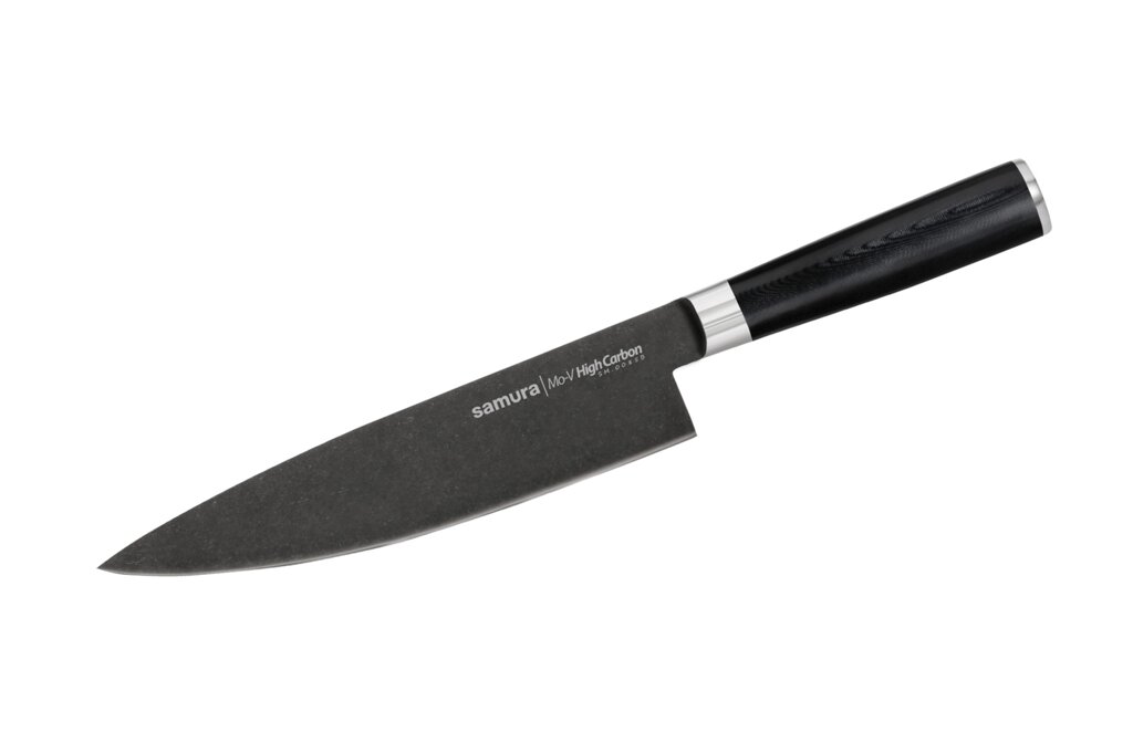 Поварской кухонный шеф-нож Samura Mo-V Stonewash 200 мм, сталь AUS-8, рукоять G10 от компании Admi - фото 1