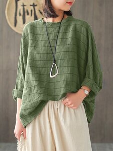 Повседневная блузка с длинным рукавом в клетку Шея со свободным передним карманом для Женское