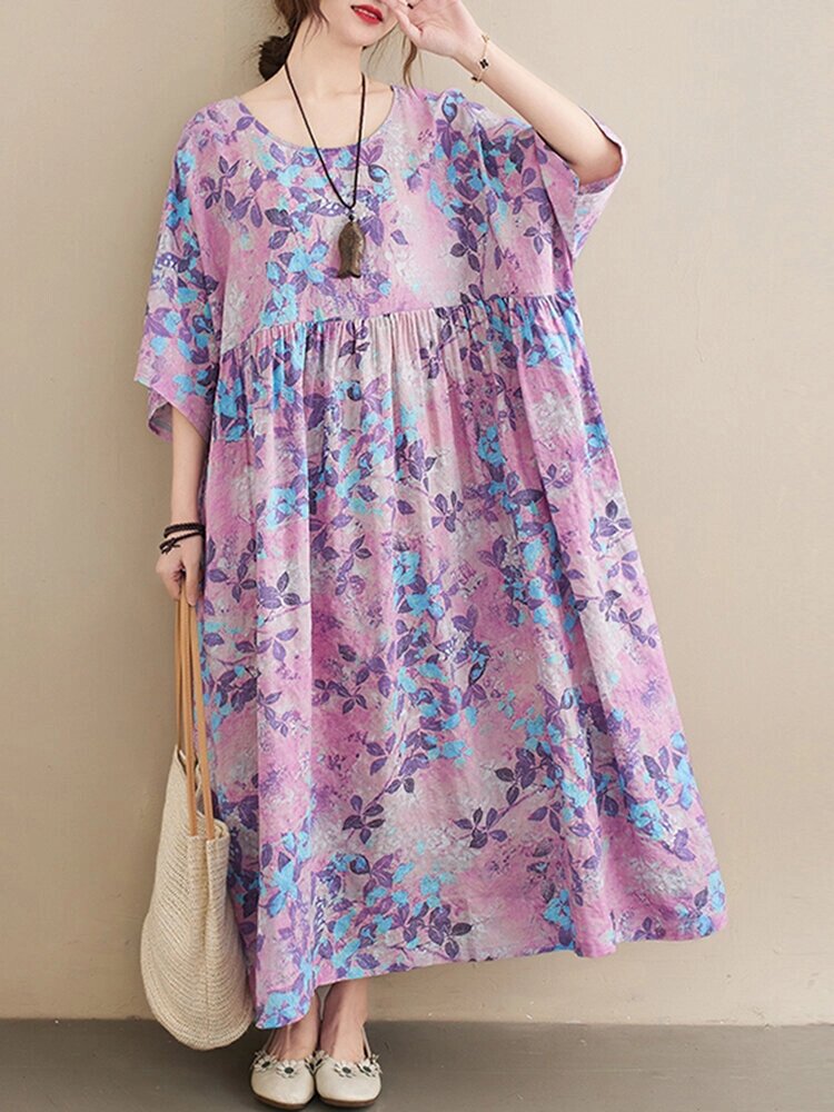 Повседневное свободное макси с круглым вырезом и цветочным принтом Платье для Женское от компании Admi - фото 1