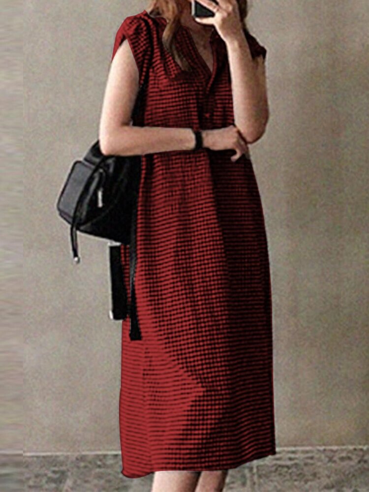 Повседневные платья миди с короткими рукавами и разрезом по бокам в клетку больших размеров с V-образным вырезом для Жен от компании Admi - фото 1