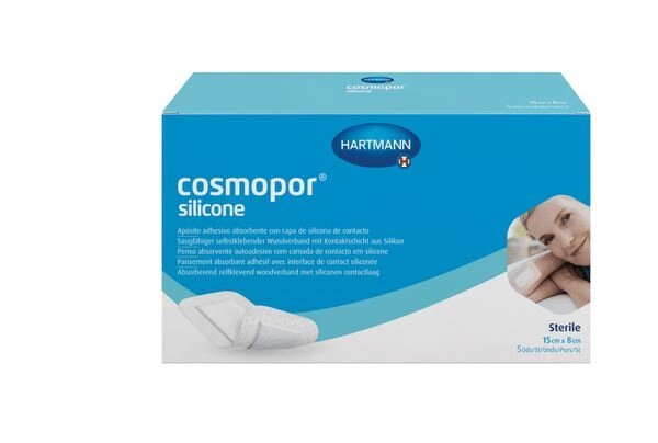 Повязка стерильная пластырного типа с контактным слоем Cosmopor Silicone/Космопор Силикон 15х8см 5шт от компании Admi - фото 1