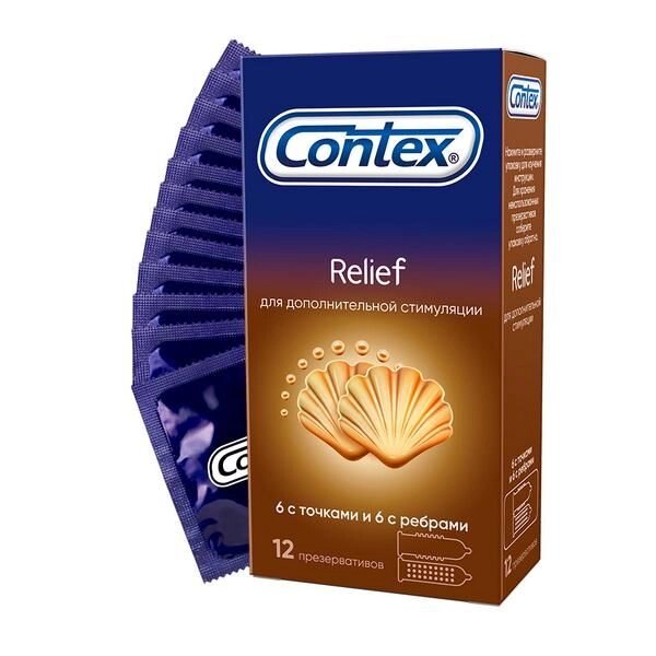Презервативы с ребрами и точками Relief Contex/Контекс 12шт от компании Admi - фото 1