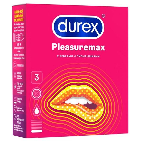 Презервативы с рельефными полосками и точечной структурой Pleasuremax Durex/Дюрекс 3шт от компании Admi - фото 1