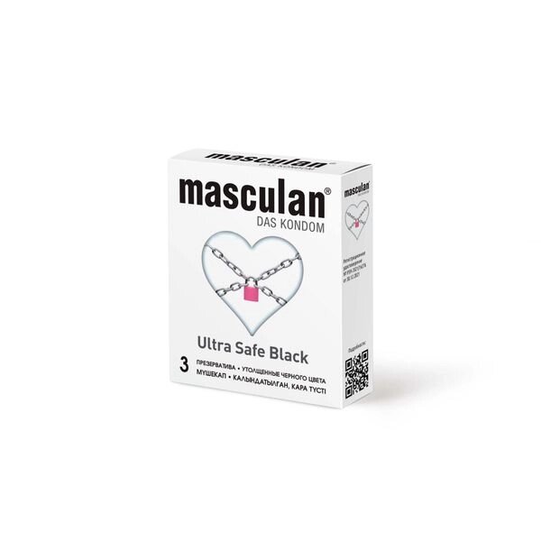Презервативы утолщенные черного цвета Black Ultra Safe Masculan/Маскулан 3шт от компании Admi - фото 1