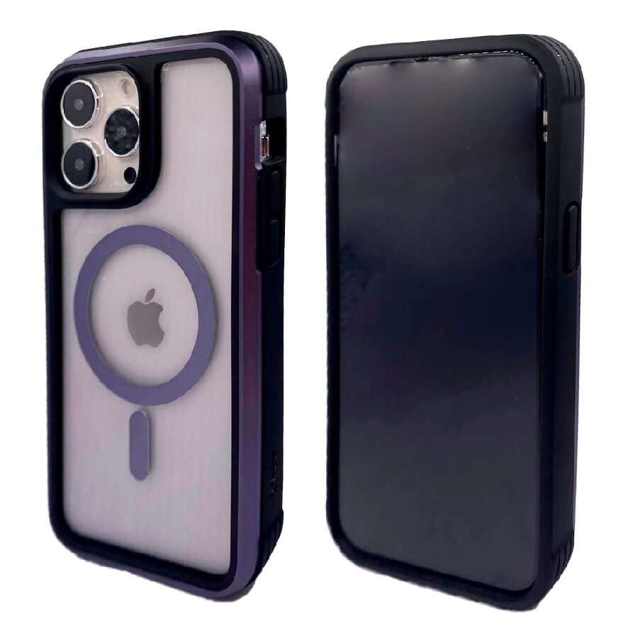 Противоударная пластиковая накладка KZDOO MAG ARES MagSafe для iPhone 14 Pro фиолетовый кант от компании Admi - фото 1