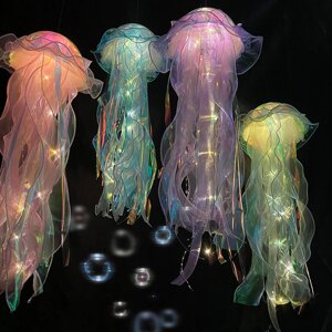 Разноцветная медуза Лампа Яркое и уникальное светящееся украшение для спальни - кружево ручной работы Лампа оттенок Идеа