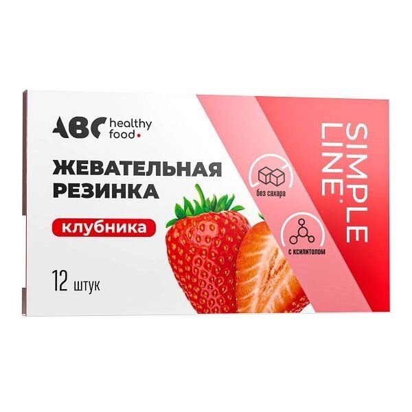 Резинка жевательная без сахара Клубника ABC Healthy Food табл. 1,42г 12шт от компании Admi - фото 1