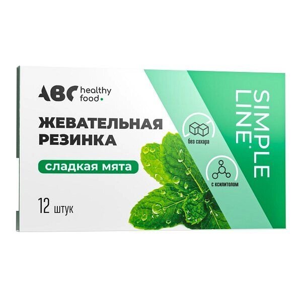 Резинка жевательная без сахара Сладкая мята ABC Healthy Food табл. 1,42г 12шт от компании Admi - фото 1