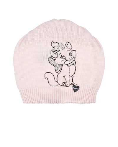 Розовая шапка с кошкой из стразов Il Trenino