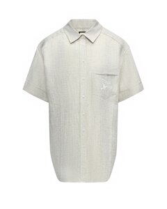 Рубашка из льна с вышивкой птицы на кармане, светло-бежевая Shatu