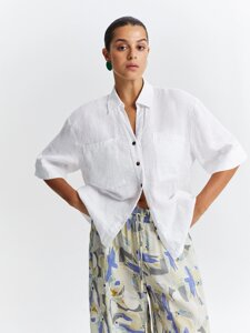 Рубашка льняная с коротким рукавом (50)