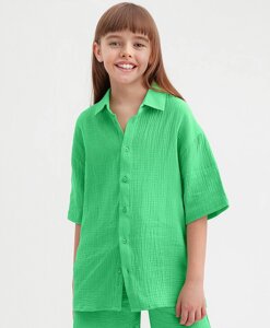 Рубашка муслиновая с коротким рукавом зеленая Button Blue (134)