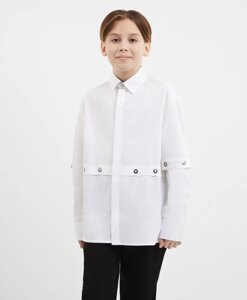 Рубашка оверсайз с люверсами белая для мальчика Gulliver (140)