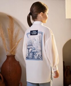 Рубашка оверсайз с высокими разрезами по бокам белая Gulliver (122)