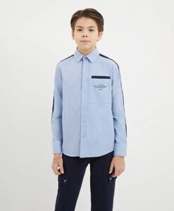 Рубашка с длинным рукавом и нагрудным карманом голубая для мальчика Gulliver (152)