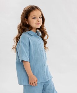 Рубашка с коротким рукавом голубая для девочки Button Blue (122)