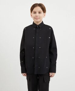 Рубашка с люверсами чёрная для мальчика Gulliver (140)