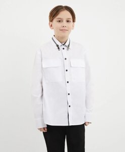 Рубашка с молнией на воротнике белая для мальчика Gulliver (152)
