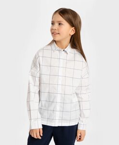 Рубашка с олловер принтом в крупную клетку белая Button Blue (140)