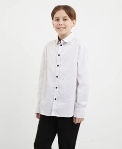 Рубашка текстильная с принтом белая для мальчика Gulliver (140)