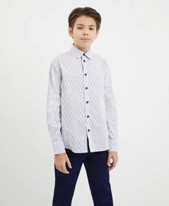 Рубашка текстильная с принтом белая для мальчика Gulliver (152)