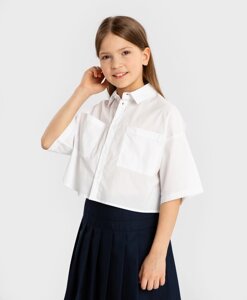 Рубашка укороченная оверсайз белая Button Blue (122)