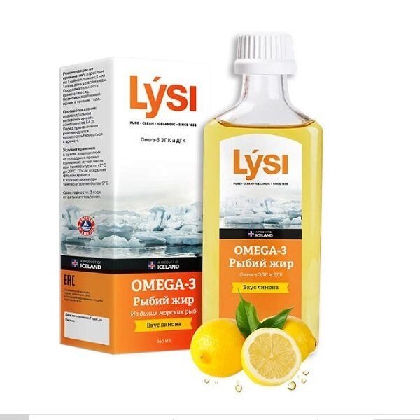 Рыбий жир Омега-3 лимон из диких морских рыб Lysi/Лиси раствор 240мл от компании Admi - фото 1