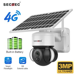 SECTEC 4G Солнечная Прожектор камера 3MP HD Камера наблюдения Детектор движения Цветное ночное видение Двусторонняя ауди