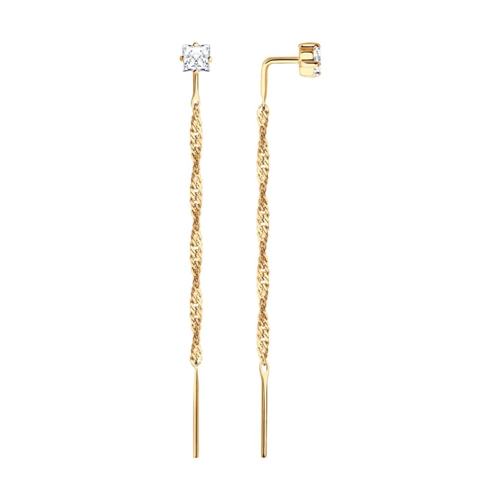 Серьги-цепочки SOKOLOV из золота с фианитами от компании Admi - фото 1