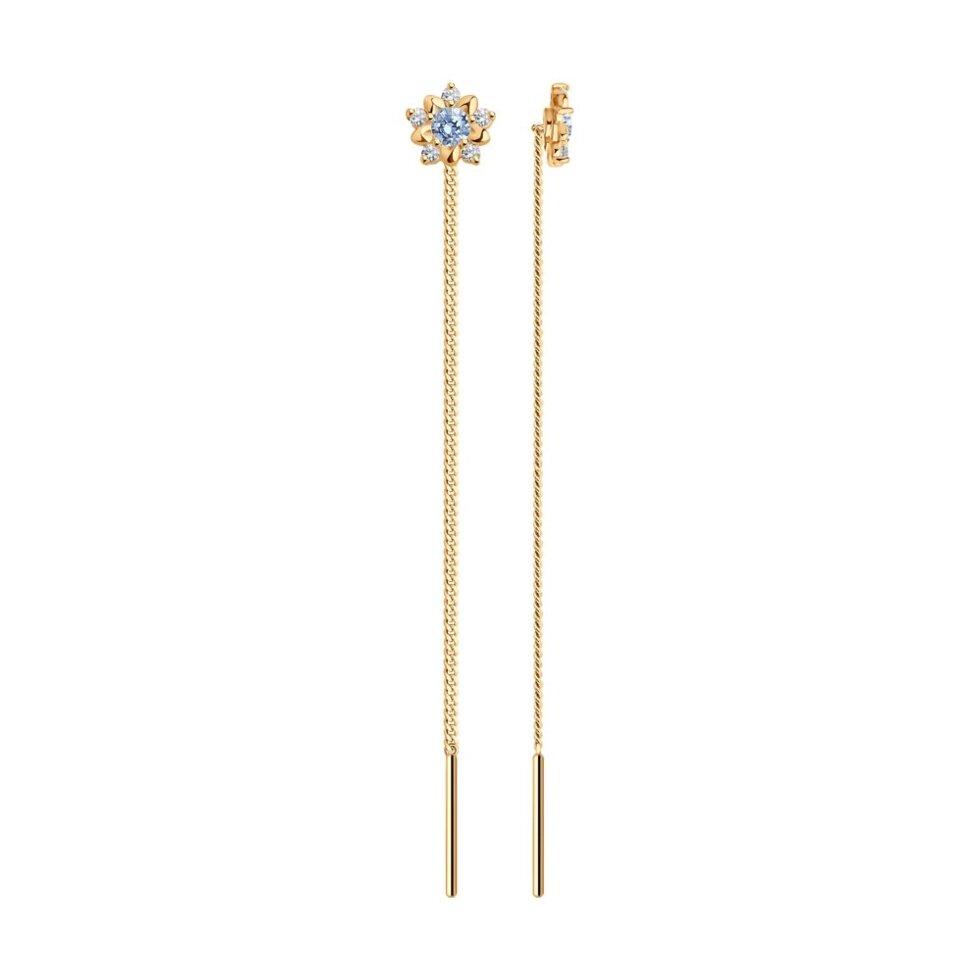 Серьги-цепочки SOKOLOV из золота с голубыми фианитами от компании Admi - фото 1