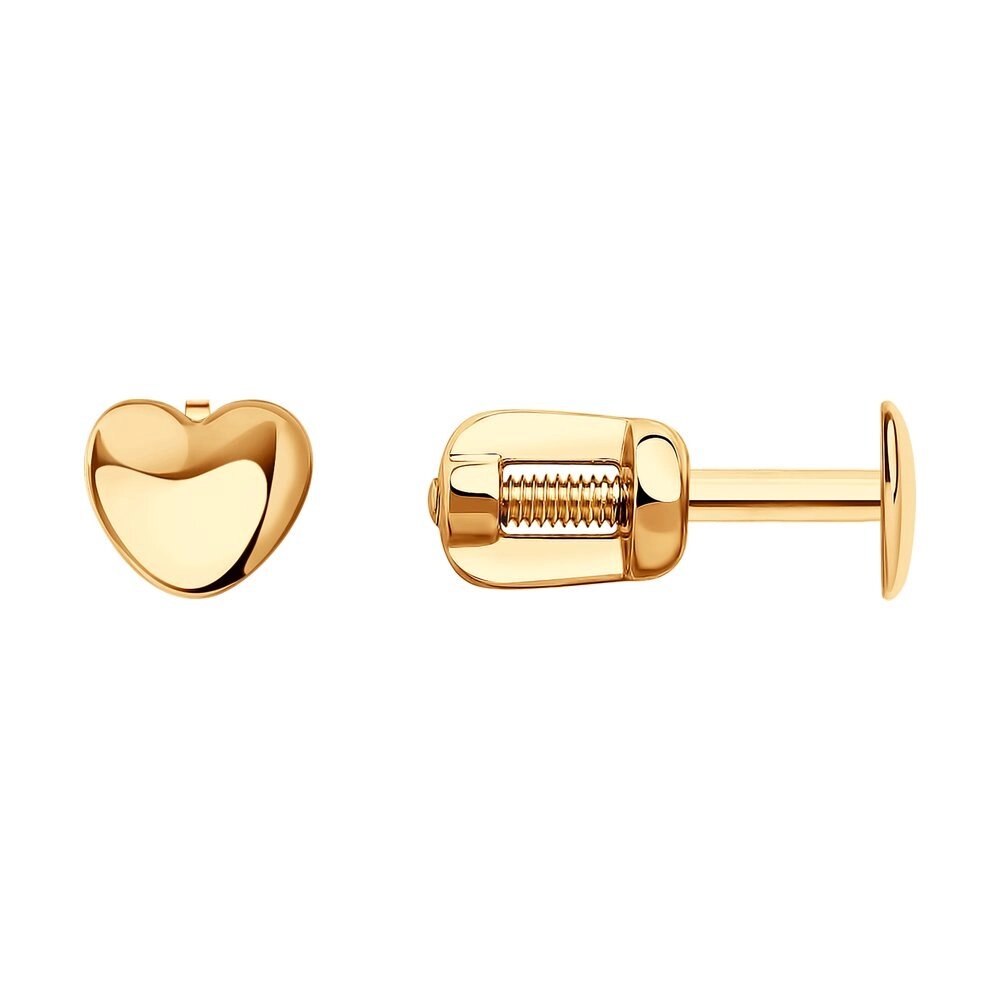 Серьги-гвоздики SOKOLOV из золота в форме сердца от компании Admi - фото 1