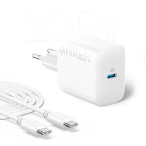 Сетевое зарядное устройство + кабель Anker 312 (USB Type-C) 20W Белый