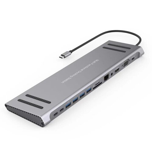 Сетевой концентратор док-станции USB C 13 в 1 с HDMI VGA PD 3.0 USB C 10/100M Gigabit Подставка для ноутбука MacBook iPa