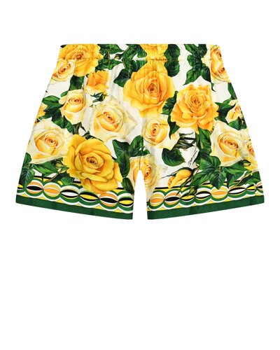 Шелковые шорты со сплошным принтом желтые розы Dolce&Gabbana