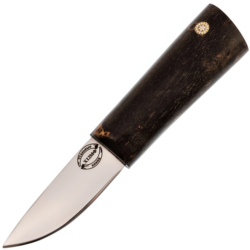 Шейный якутский нож, сталь Х12МФ, карельская береза коричневая, деревянные ножны от компании Admi - фото 1