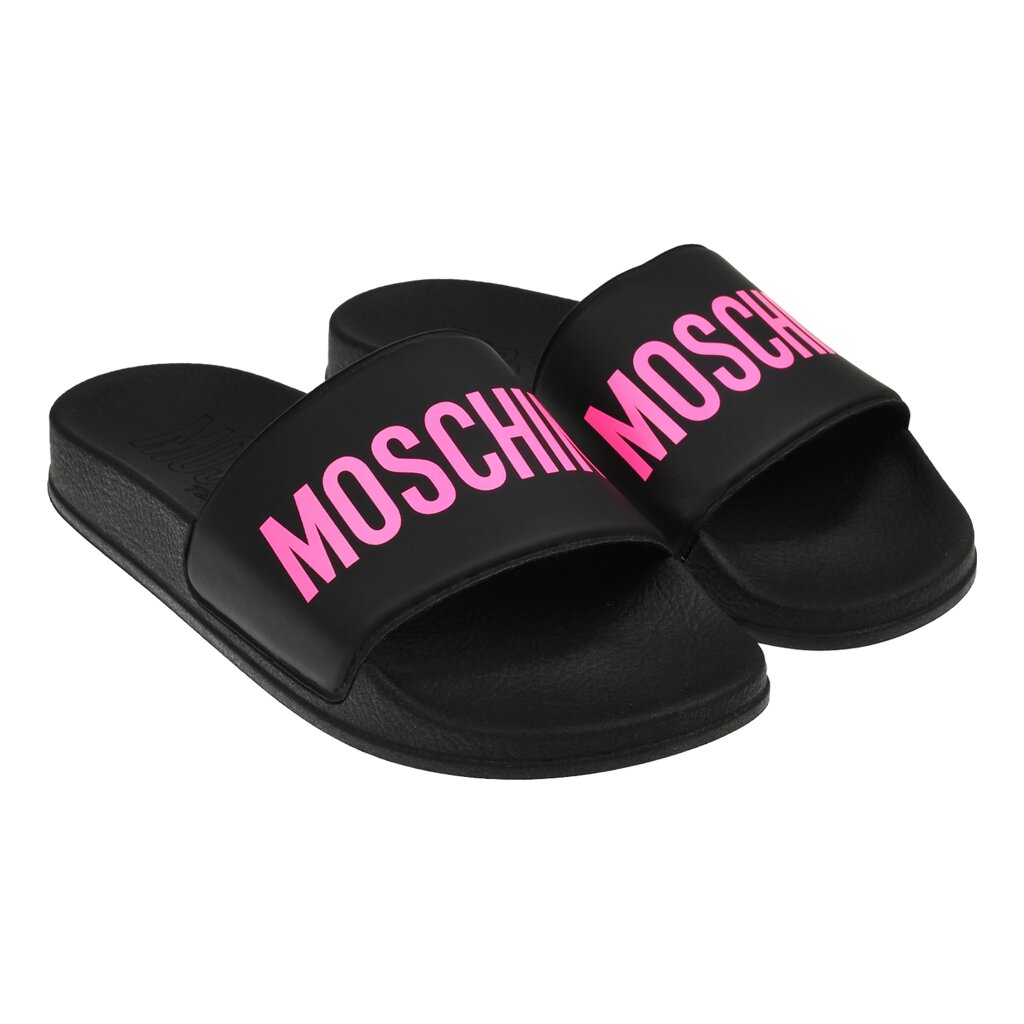 Шлепки с розовым лого, черные Moschino от компании Admi - фото 1