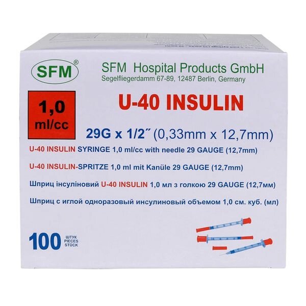 Шприц инсулиновый 3-х компонентный с иглой 29G U-40 SFM 0,33х12,7мм 1мл 10шт от компании Admi - фото 1
