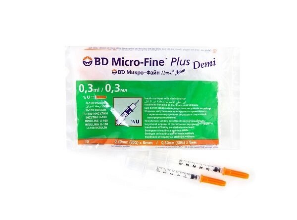 Шприц инсулиновый Micro-Fine Plus Demi U-100 BD/БиДи 0,3х8мм 0,3мл 10шт (320829) от компании Admi - фото 1