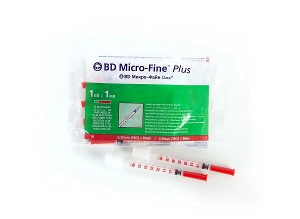 Шприц инсулиновый U-40 Micro-Fine Plus BD/БиДи 0,30х8мм 1мл 10шт от компании Admi - фото 1