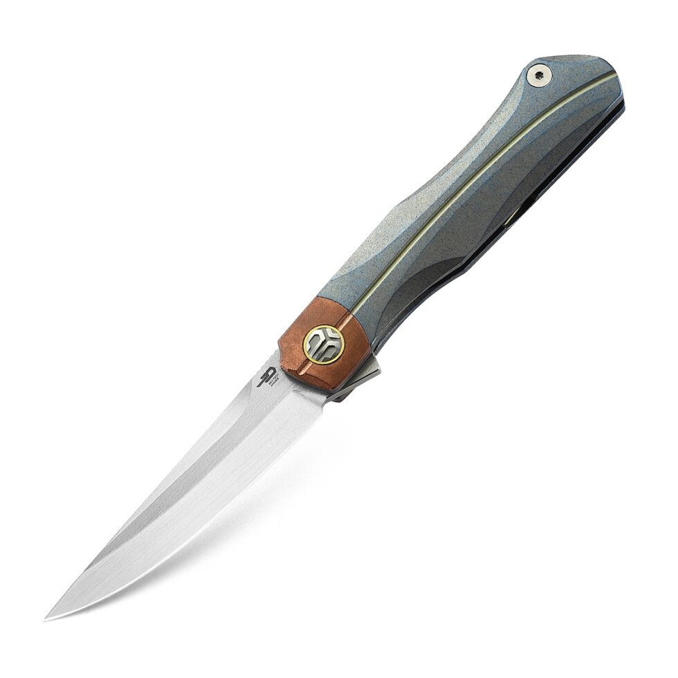 Складной нож Bestech Thyra, сталь M390, рукоять титан/медь, серый от компании Admi - фото 1
